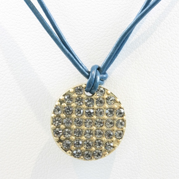 Lia Sophia Pave Pendant Necklace Blue Leather - Picture 8 of 8